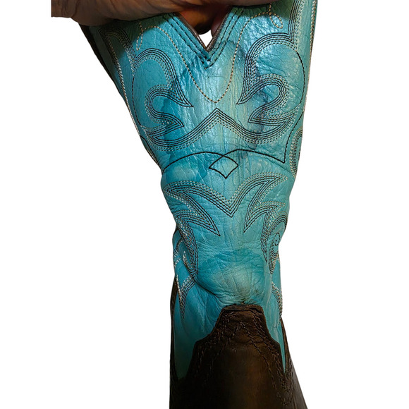 Ariat Sz 8.5 Rancher Cowboy Boots Teal Brown Leather Western Indie Festival - Picture 7 of 8